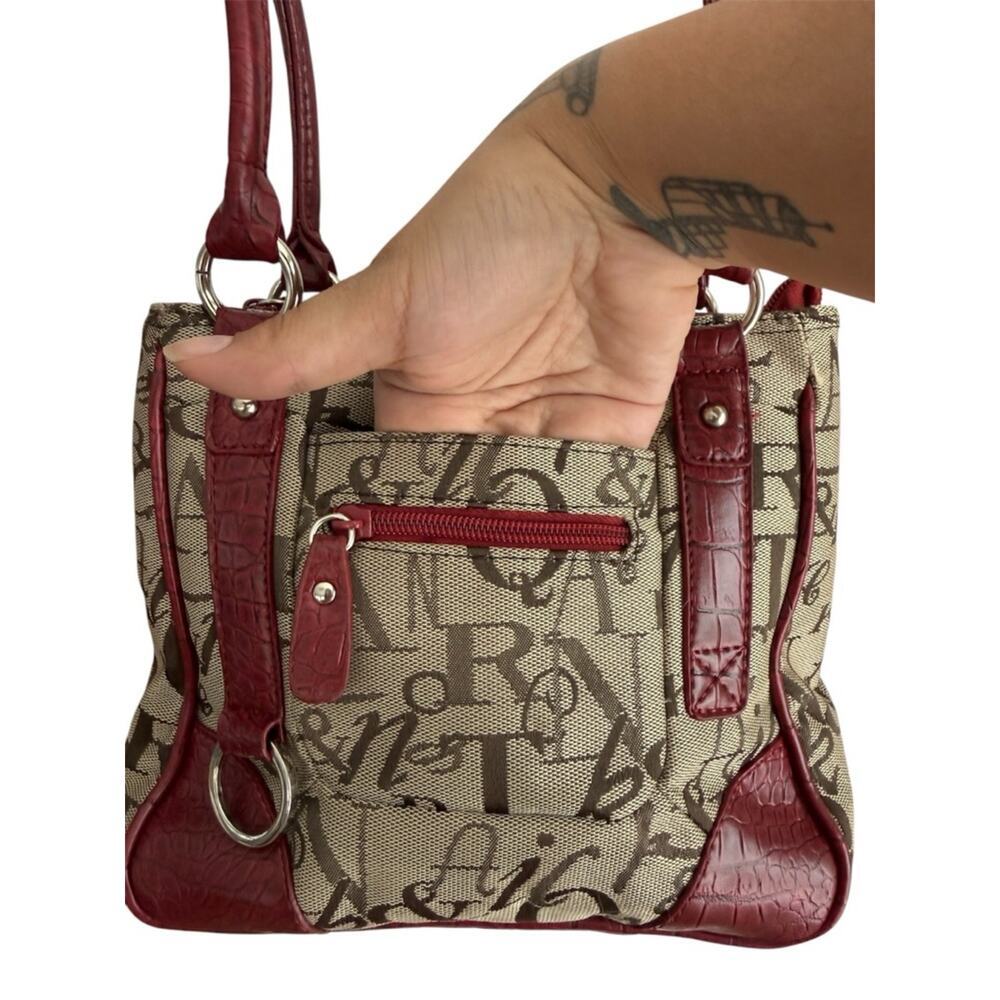 Y2K Script Print Canvas Shoulder Bag Red Croc Trim Mini Tote Sag Harbor - Picture 3 of 7